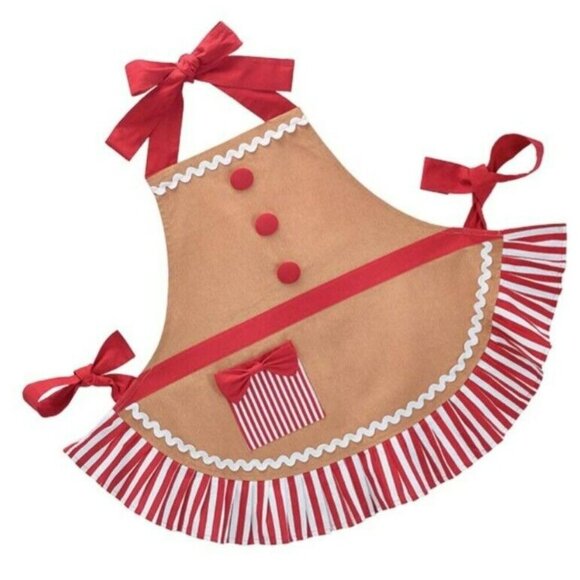 Vintage-Inspired Child Size Gingerbread Apron With Red & White Stripes - Picture 1 of 2